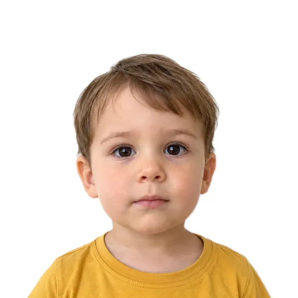 Accepted example: a toddler with eyes open and a neutral expression, 2×2 crop